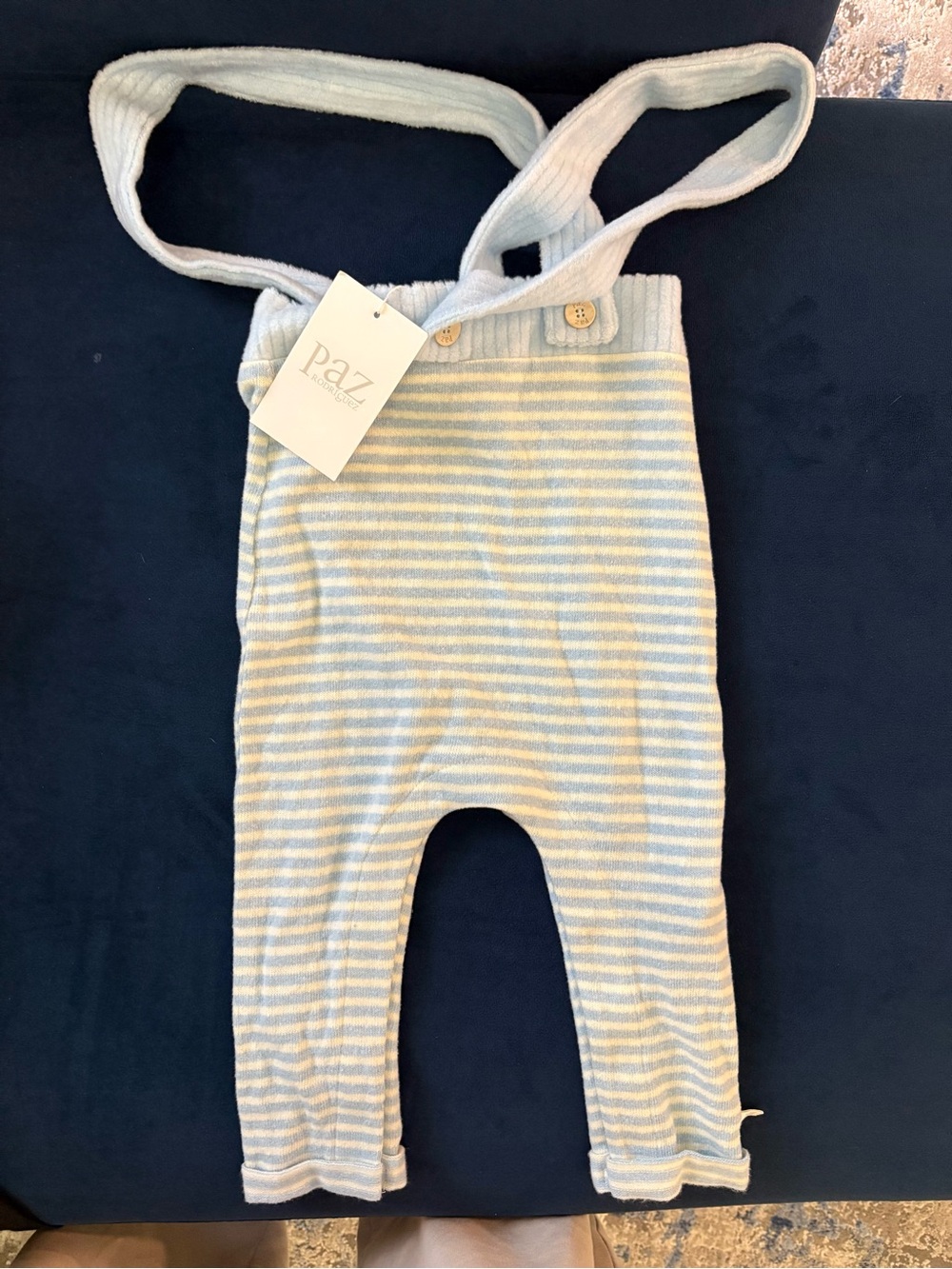 NWT PAZ Rodriguez Baby Blue & Cream Striped Knit romper baby